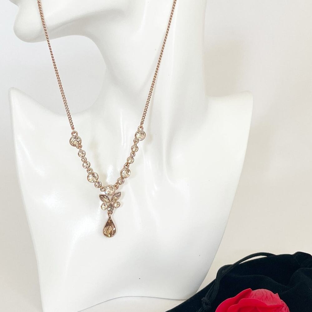 GIVENCHY Vintage Crystal Rose Gold Pear Y Drop Necklace Pendant - Picture 8 of 8